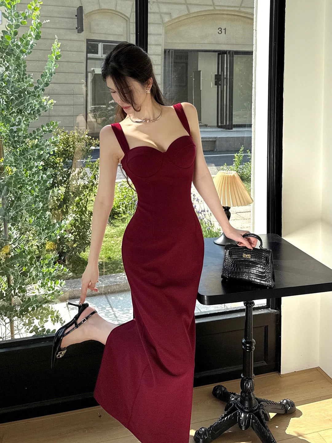Delicate Mermaid Straps Burgundy With Slit Red Cruise Ship Formal Night Evening Dresses 17th Birthday Outfits RB5654