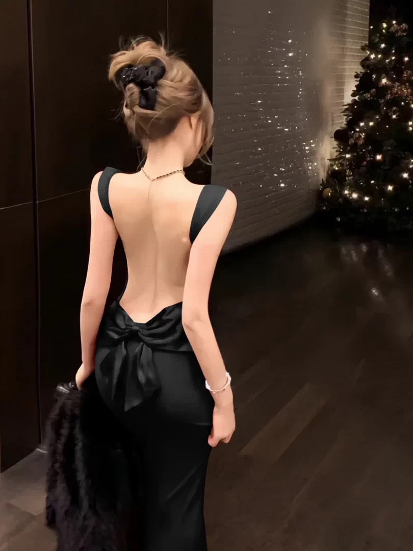 Sophisticated Mermaid Square Neck Black Tie Dress Date Backless Night Outfits Formal Prom Gown Birthday Dresses RB5659