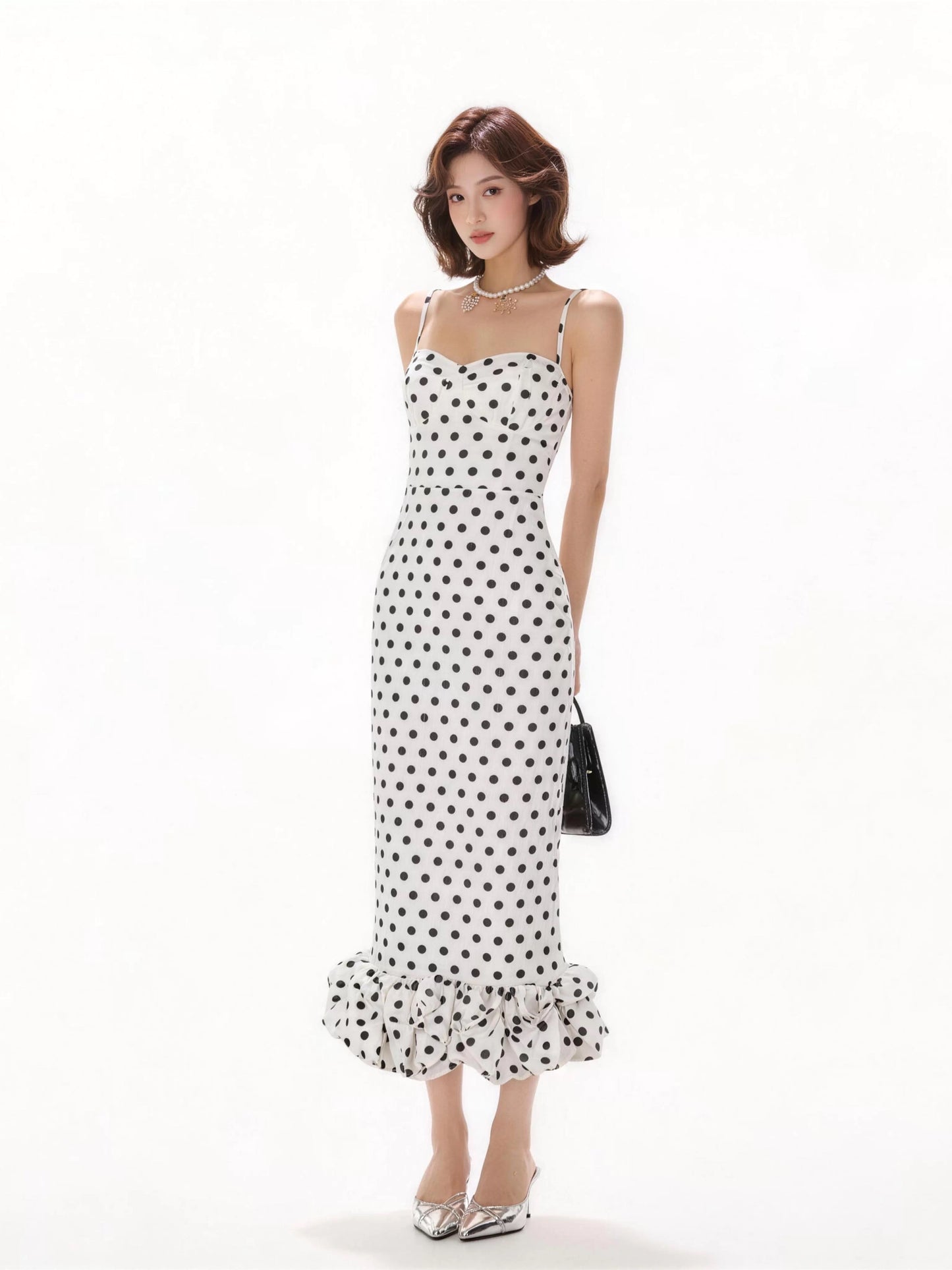 Sophisticated Mermaid Spaghetti Strap Polka Dots Date Night Outfits Formal Prom Gown Birthday Dresses RB5661