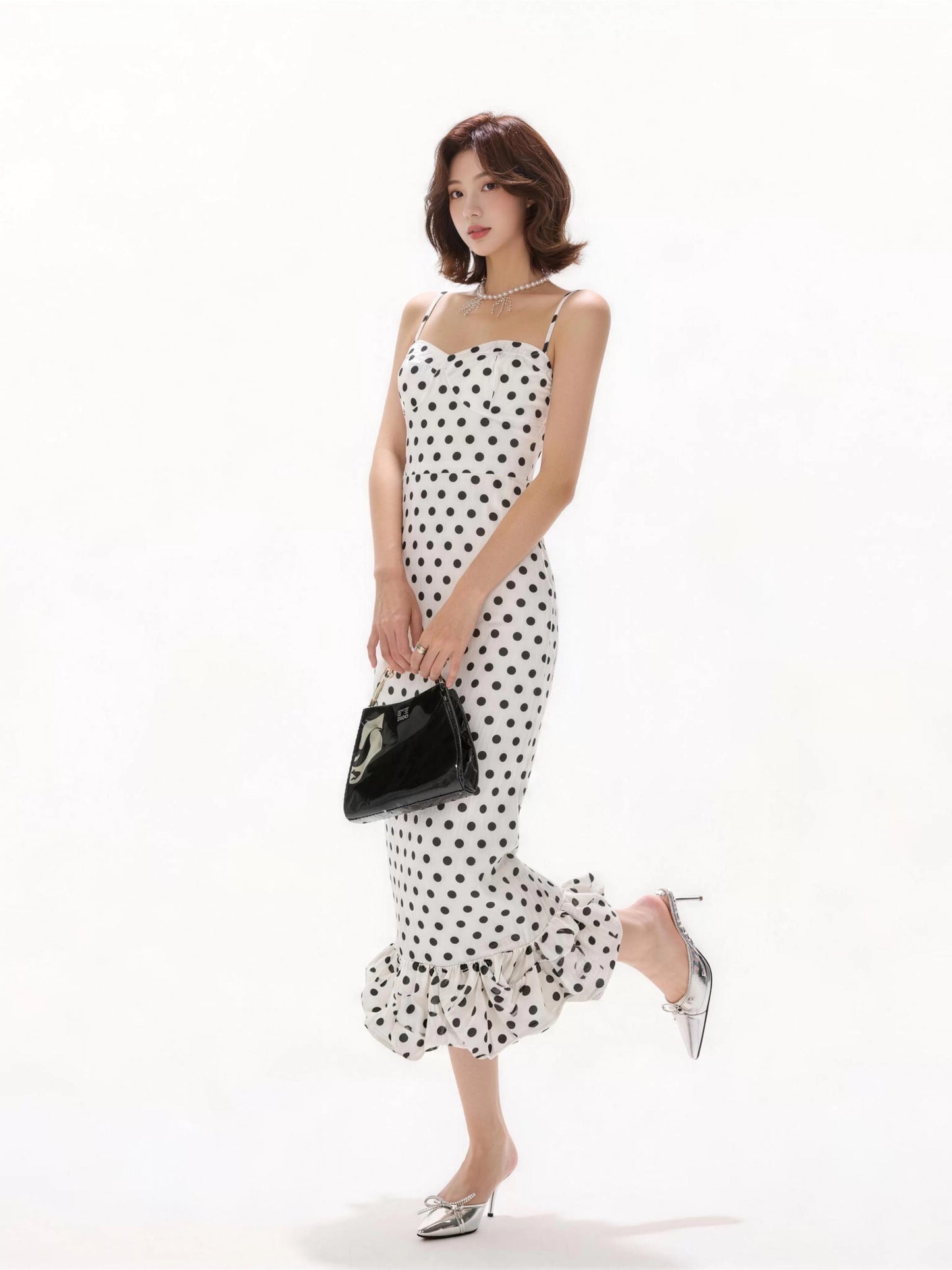 Sophisticated Mermaid Spaghetti Strap Polka Dots Date Night Outfits Formal Prom Gown Birthday Dresses RB5661