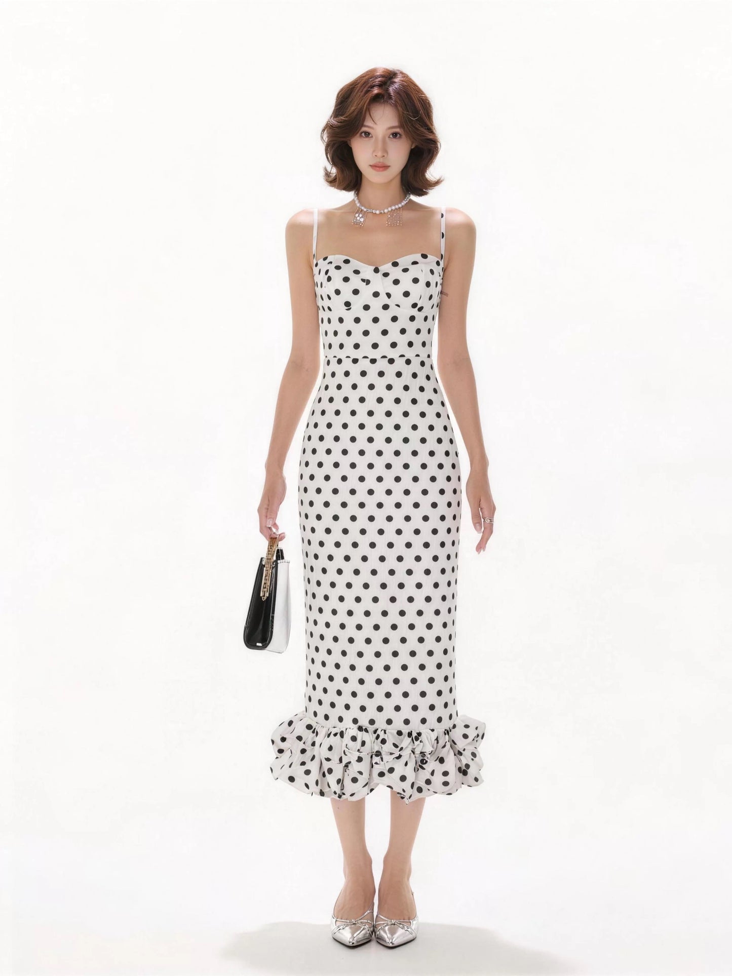 Sophisticated Mermaid Spaghetti Strap Polka Dots Date Night Outfits Formal Prom Gown Birthday Dresses RB5661