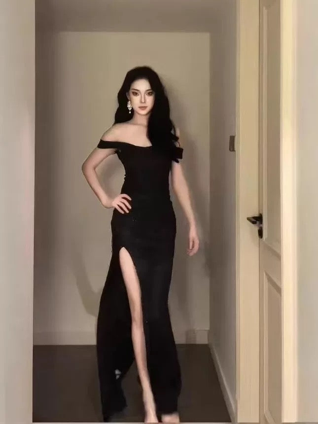 Sexy Mermaid Off The Shoulder Black Tie Dress Cruise Ship Formal Night Evening Dresses 18th Birthday Outfit RB5634