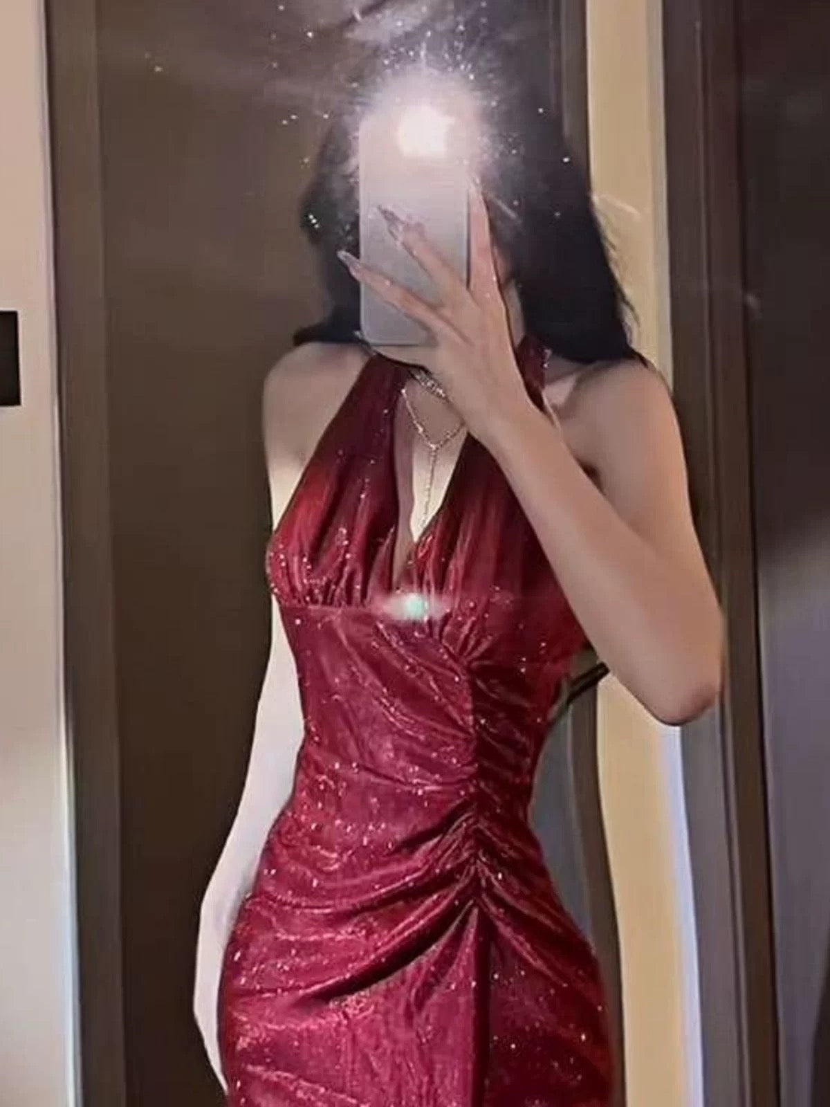 Delicate Mermaid V Neck Halter With Ruffled Long Slit Burgundy Cruise Ship Formal Night Evening Dresses 19th Birthday Outfits RB5641