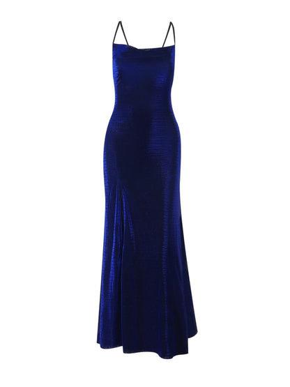 Classy Mermaid Spaghetti Strap Royal Blue With Split Date Night Outfits Floor Length Formal Prom Gown Birthday Dresses RB5642