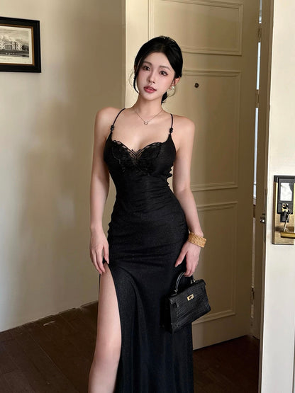 Modest Mermaid Spaghetti Strap Black Lace Beach Holiday Outfits Date Night 19th Birthday Outfit Formal Dresses RB5741