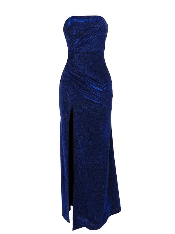 Sexy Mermaid Strapless Royal Blue Sequin Slit Long Cruise Ship Formal Night Evening Dresses 19th Birthday Outfit RB5752