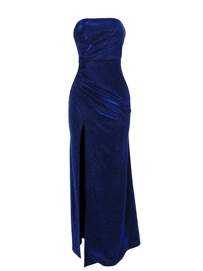 Sexy Mermaid Strapless Royal Blue Sequin Slit Long Cruise Ship Formal Night Evening Dresses 19th Birthday Outfit RB5752