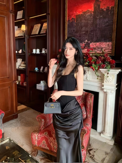 Sexy Mermaid Square Neck White Satin Long Date Night 19th Birthday Outfits Formal Prom Dresses RB5748