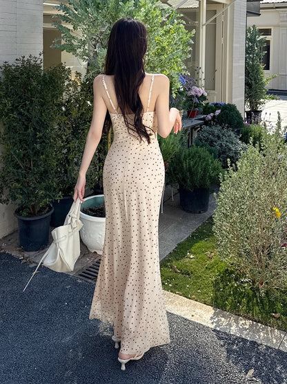 Sexy Mermaid Spaghetti Strap Polka Dots Long Cruise Ship Formal Night Evening Dresses 19th Birthday Outfit RB5758
