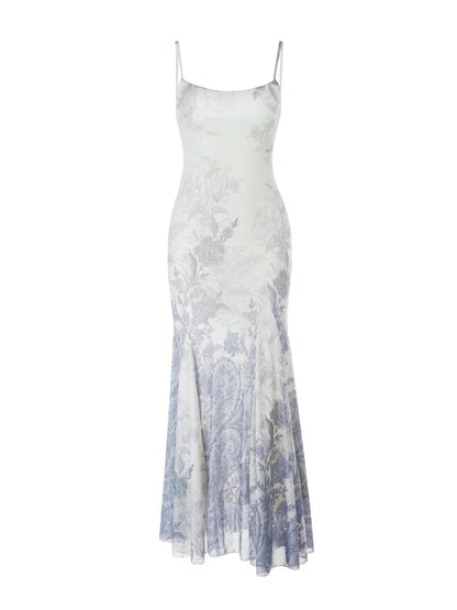 Sexy Mermaid Spaghetti Strap Floral Long Cruise Ship Formal Night Evening Dresses 19th Birthday Outfit RB5759