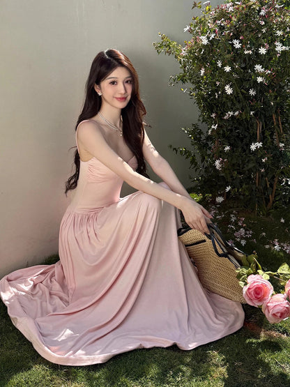 Sexy A line Spaghetti Strap Pink Floor Length Cruise Ship Formal Night Party Dresses 19th Birthday Outfit RB5763