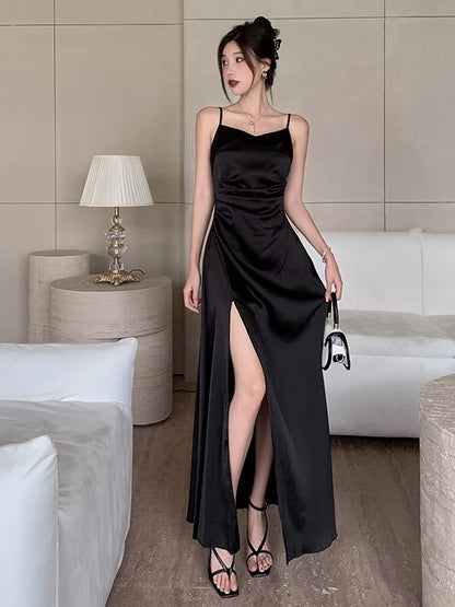 Sexy Mermaid Spaghetti Strap Black Tie Dress Corset Fitted Floor Length Cruise Ship Formal Night Party Dresses 19th Birthday Outfit RB5765