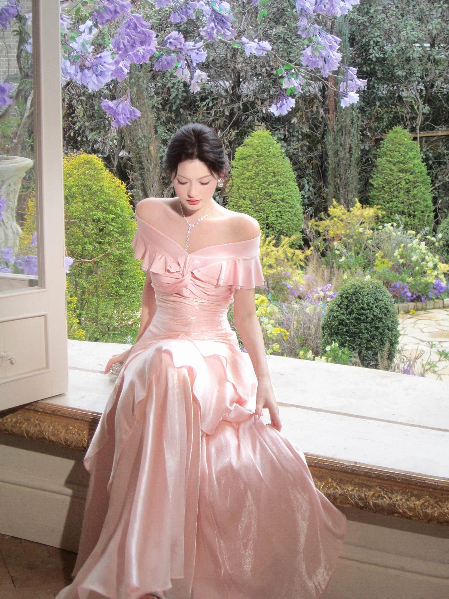 Modest Mermaid Off The Shoulder Pink Cruise Ship Formal Night Prom Gown Party Dresses 19th Birthday Outfit RB5767