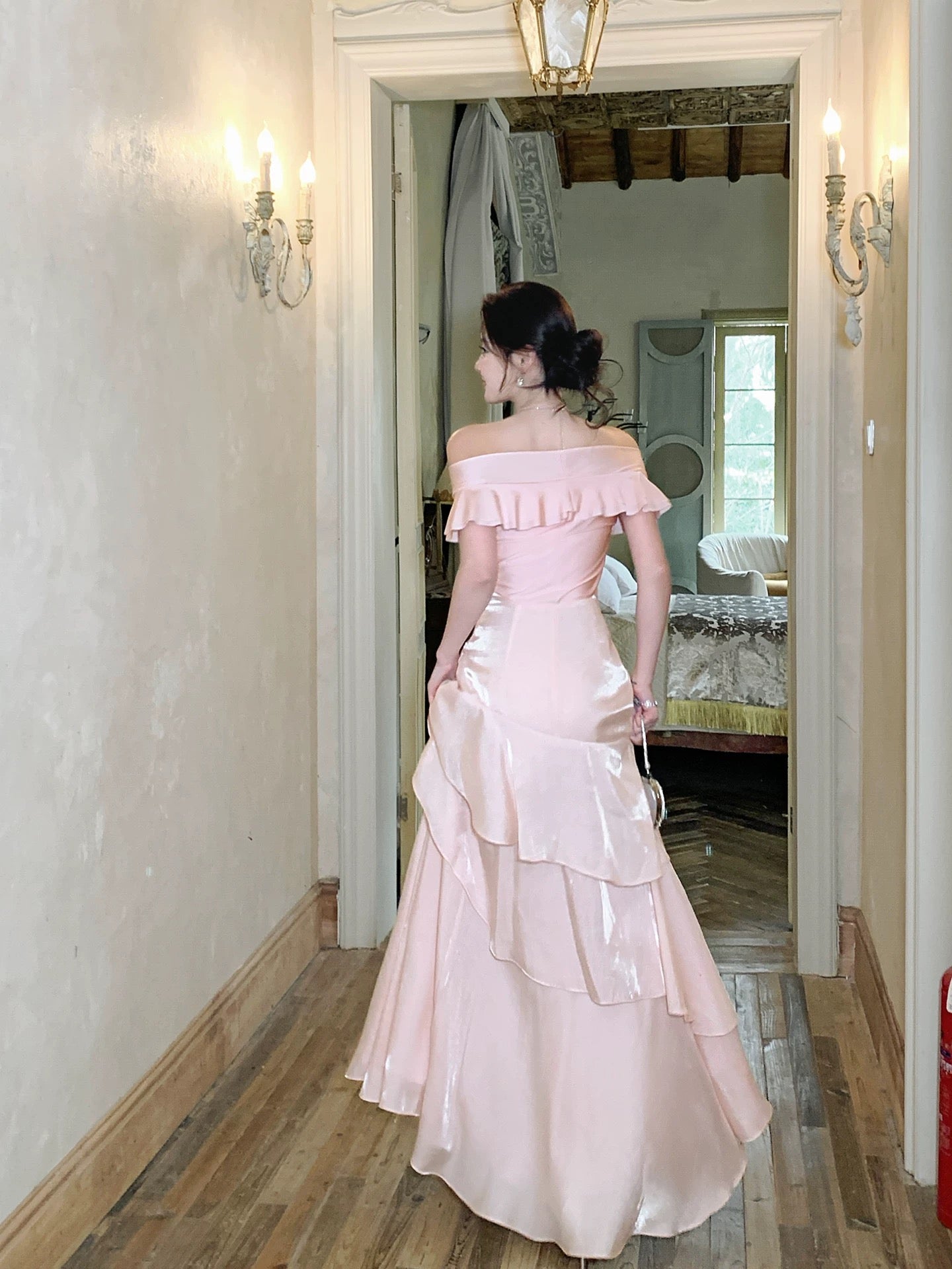 Modest Mermaid Off The Shoulder Pink Cruise Ship Formal Night Prom Gown Party Dresses 19th Birthday Outfit RB5767