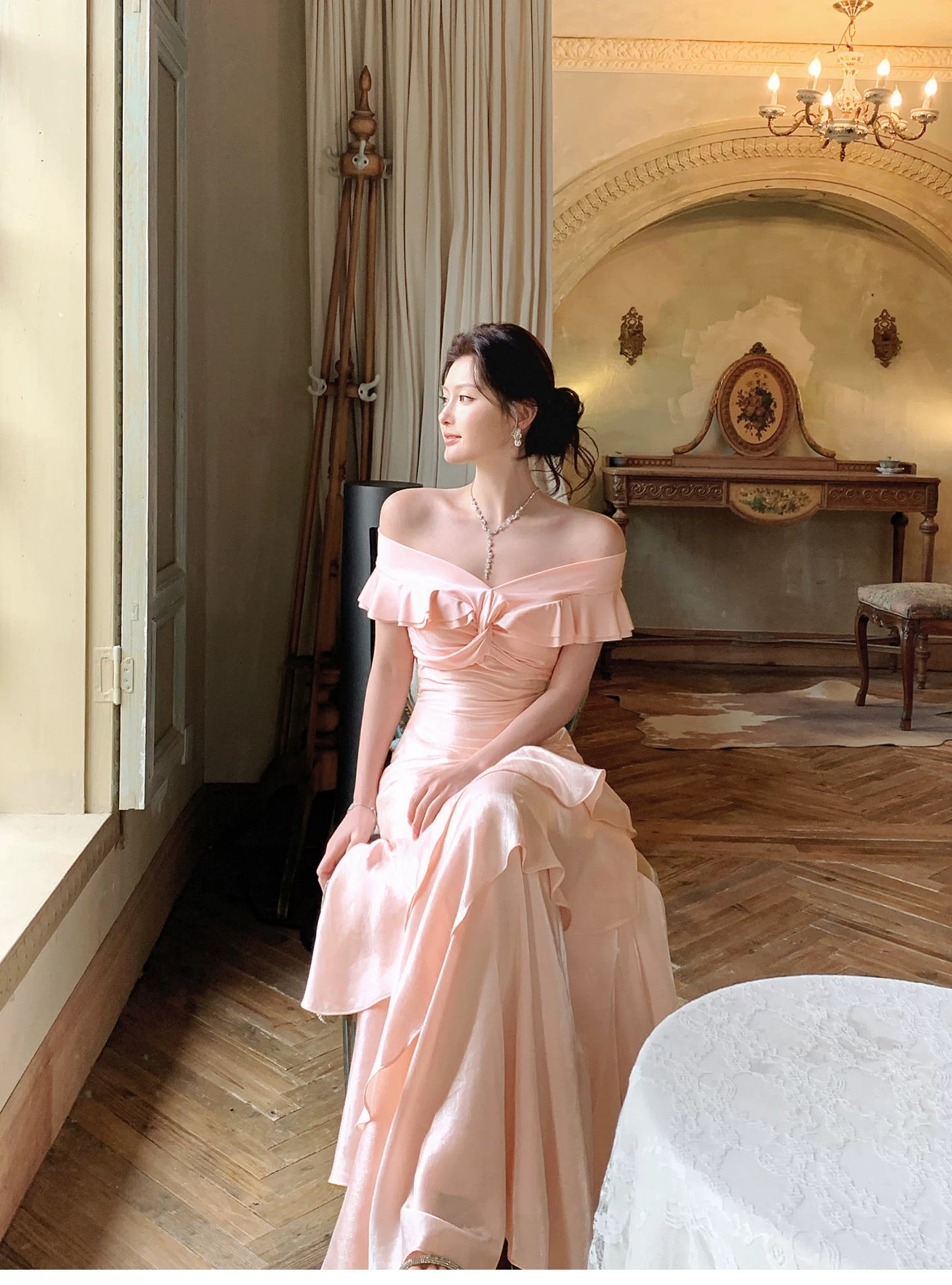 Modest Mermaid Off The Shoulder Pink Cruise Ship Formal Night Prom Gown Party Dresses 19th Birthday Outfit RB5767