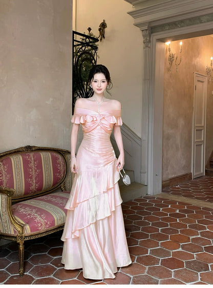Pretty Mermaid Off The Shoulder Pink Cruise Ship Formal Night Prom Gown Party Dresses 19th Birthday Outfits RB5768
