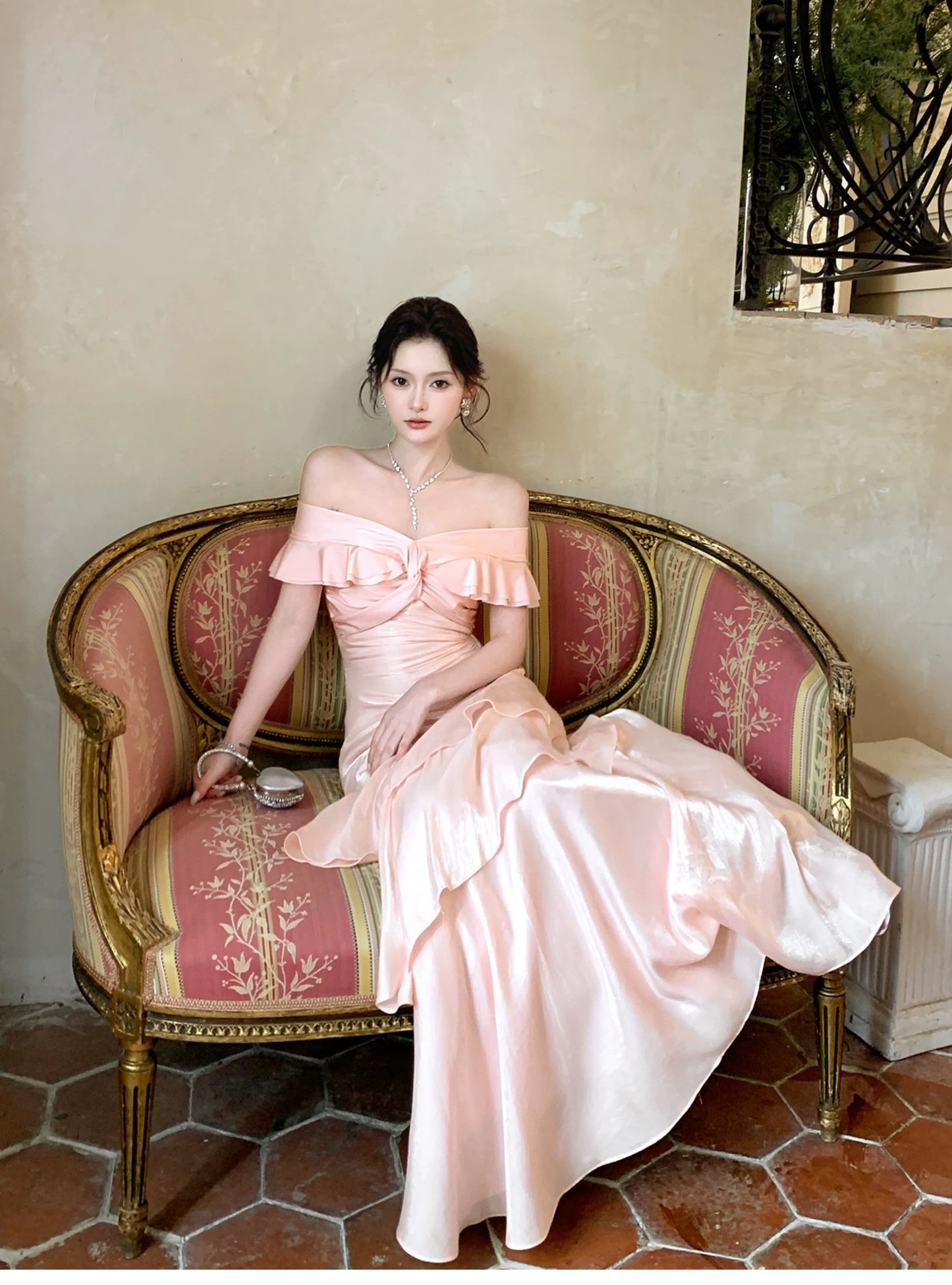 Sexy Mermaid Off The Shoulder Pink Fitted Floor Length Cruise Ship Formal Night Prom Dresses 19th Birthday Outfit RB5769