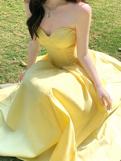 Pretty A line Sweetheart Yellow Midi Length Cruise Ship Night Prom Gown Party Dresses 19th Birthday Outfits RB5771