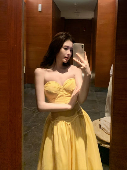 Pretty A line Sweetheart Yellow Midi Length Cruise Ship Night Prom Gown Party Dresses 19th Birthday Outfits RB5771