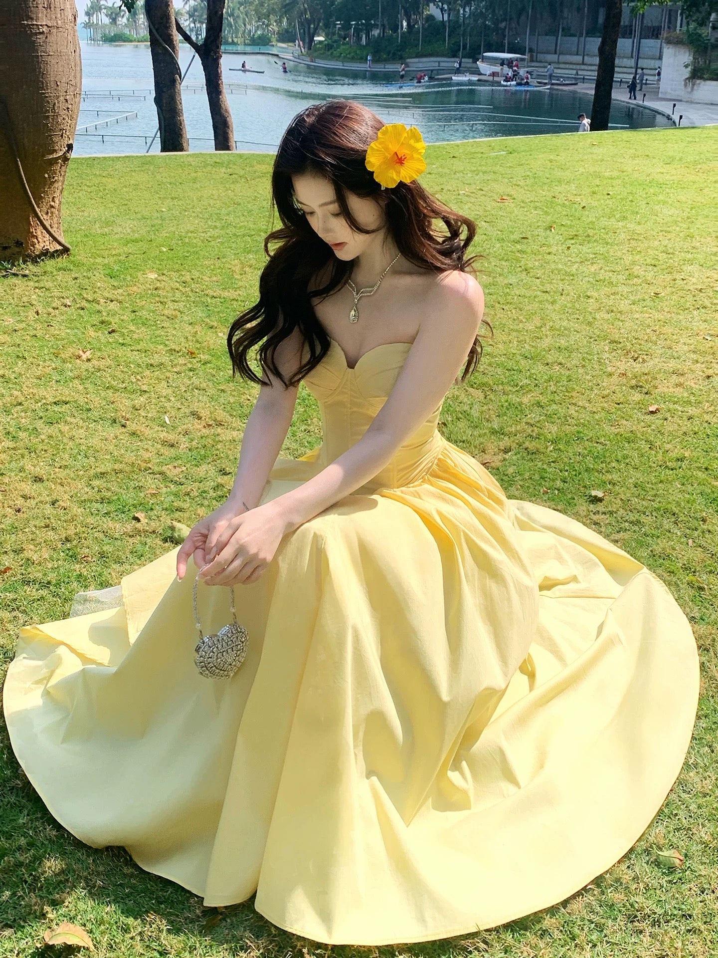 Pretty A line Sweetheart Yellow Midi Length Cruise Ship Night Prom Gown Party Dresses 19th Birthday Outfits RB5771