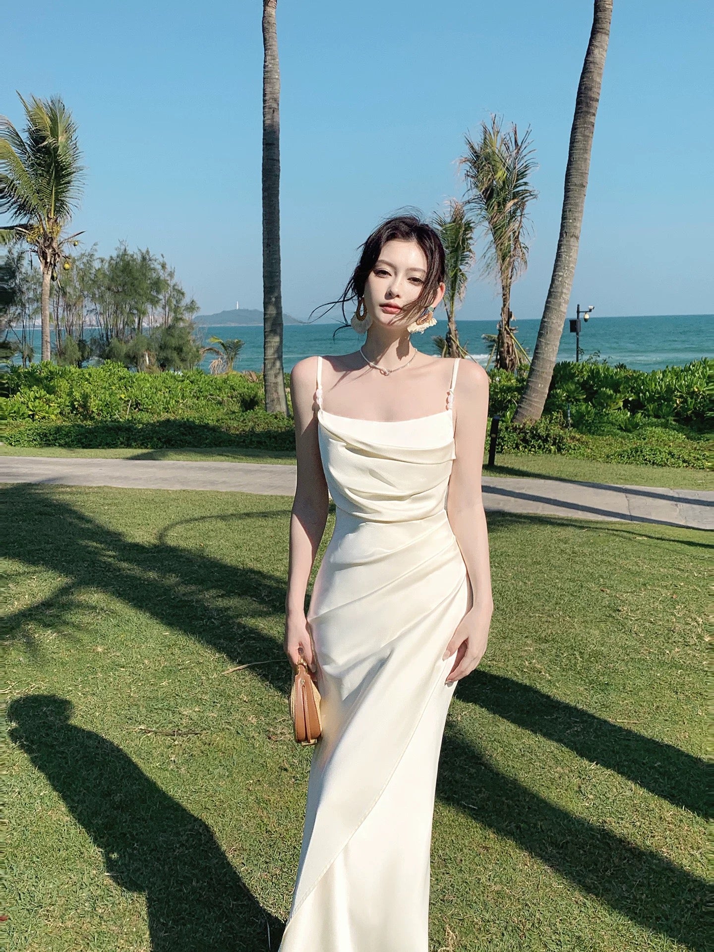 Maximalist Mermaid Spaghetti Strap White Cruise Ship Formal Night Evening Dresses Long Birthday Outfit RB3848