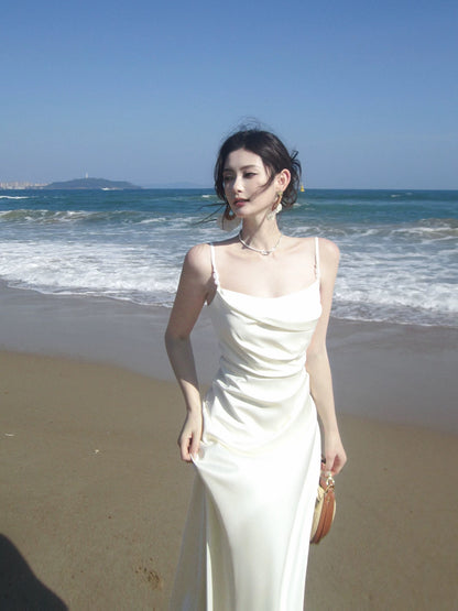 Maximalist Mermaid Spaghetti Strap White Cruise Ship Formal Night Evening Dresses Long Birthday Outfit RB3848