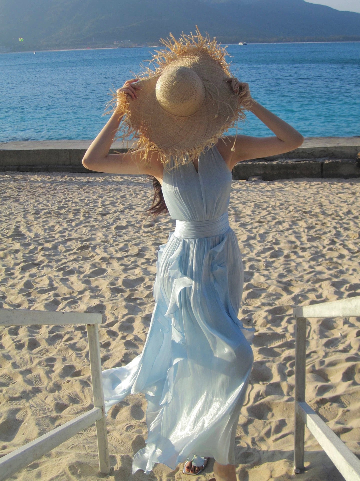 Maximalist A line Jewel Neck Chiffon Blue Cruise Ship Formal Night Evening Dresses 18th Birthday Outfit RB3852