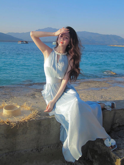 Maximalist A line Jewel Neck Chiffon Blue Cruise Ship Formal Night Evening Dresses 18th Birthday Outfit RB3852