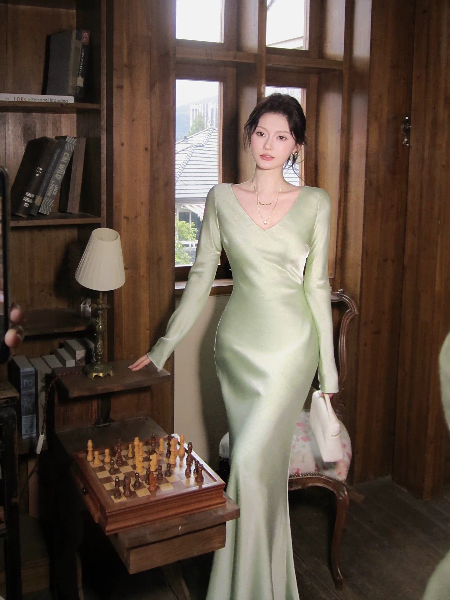 Modest Mermaid V Neck Sage Green With Long Sleeves Spring Summer Event Outfits Wedding Guest Dresses RB3854