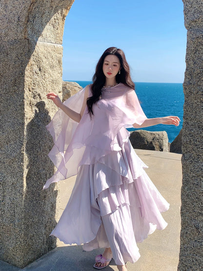 Maximalist Mermaid Spaghetti Strap Lilac Chiffon Cruise Ship Formal Night Evening Dresses 18th Birthday Outfit RB3856