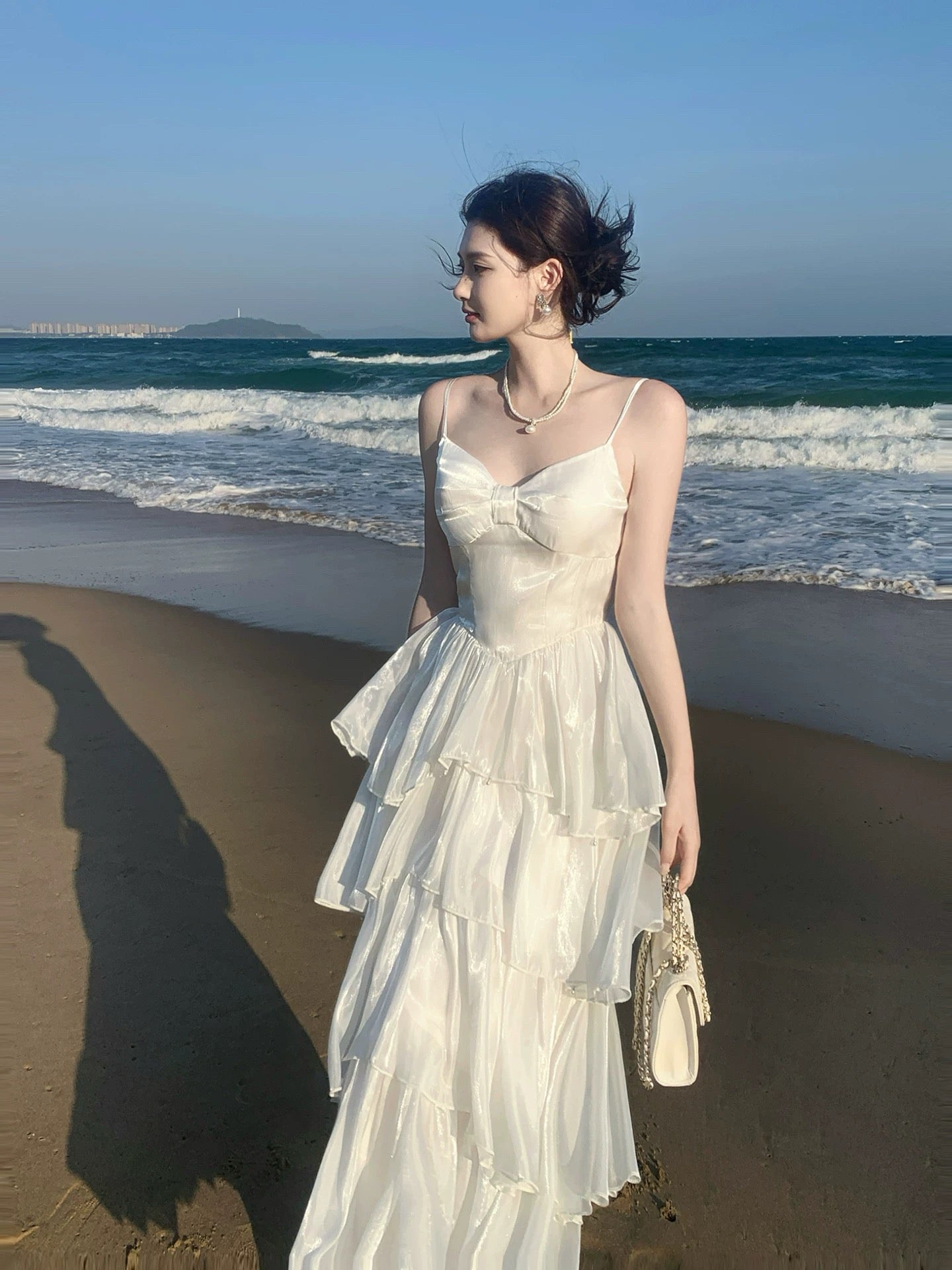 Simple A line Spaghetti Strap White Cruise Ship Formal Night Evening Dresses 20th Birthday Outfit RB3861