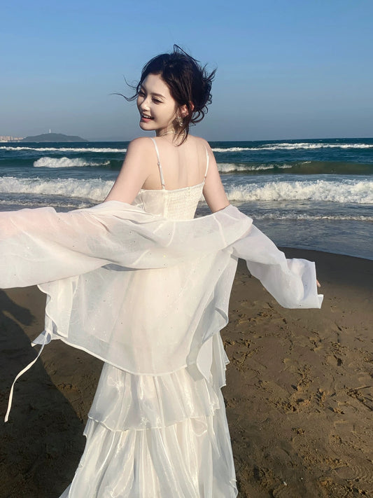 Simple A line Spaghetti Strap White Cruise Ship Formal Night Evening Dresses 20th Birthday Outfit RB3861