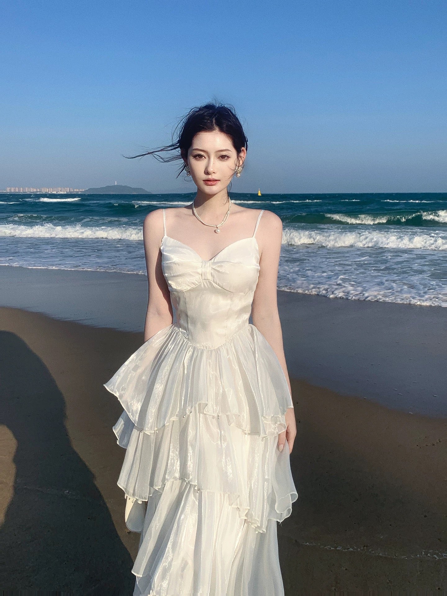 Simple A line Spaghetti Strap White Cruise Ship Formal Night Evening Dresses 20th Birthday Outfit RB3861