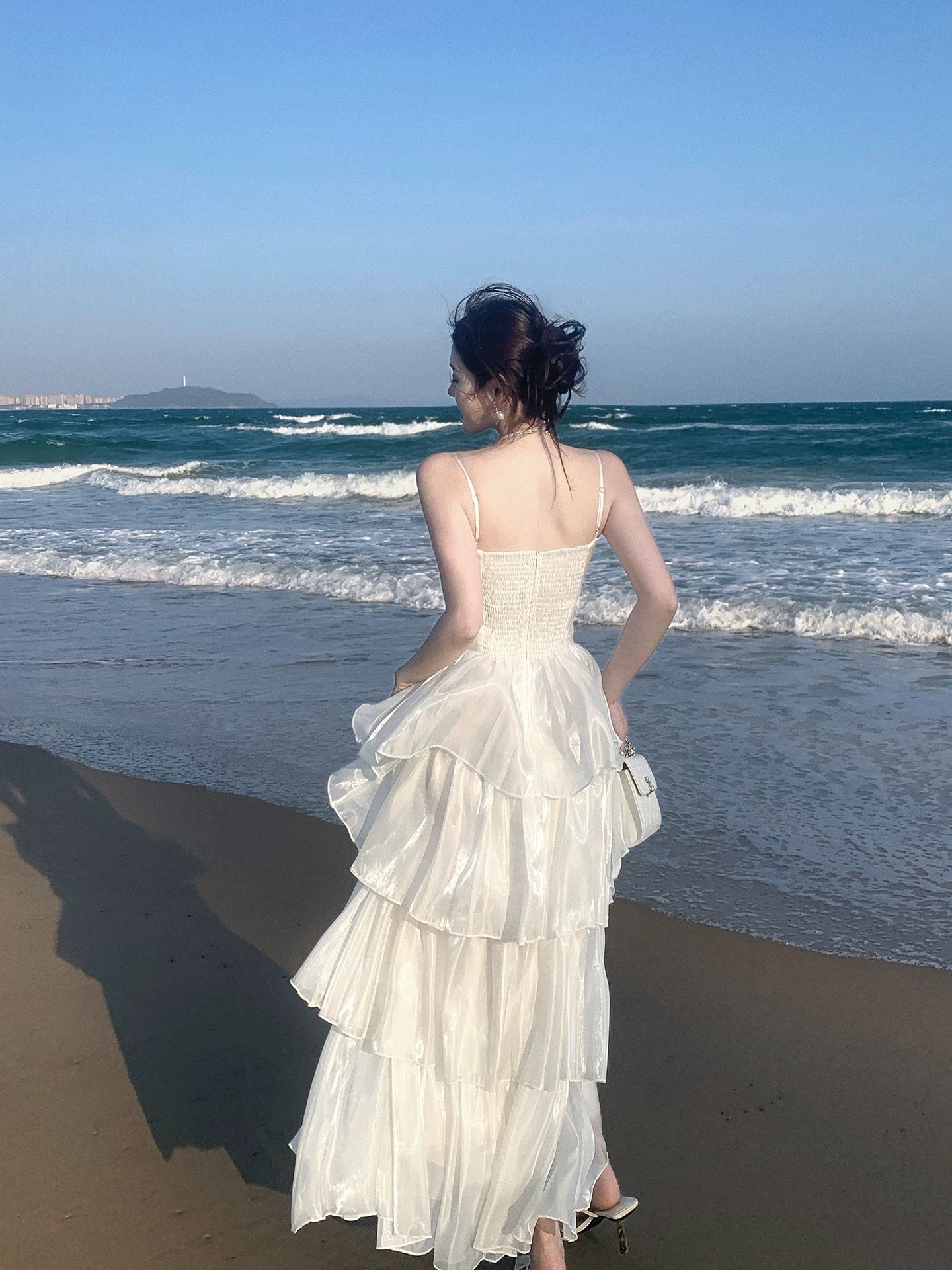 Simple A line Spaghetti Strap White Cruise Ship Formal Night Evening Dresses 20th Birthday Outfit RB3861