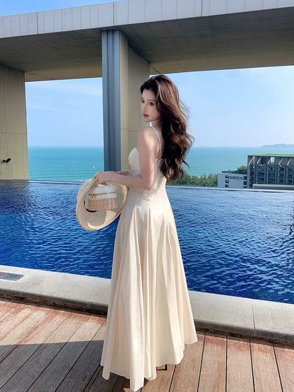 Simple A line Spaghetti Strap White Cruise Ship Formal Night Evening Dresses 20th Birthday Outfit RB3862
