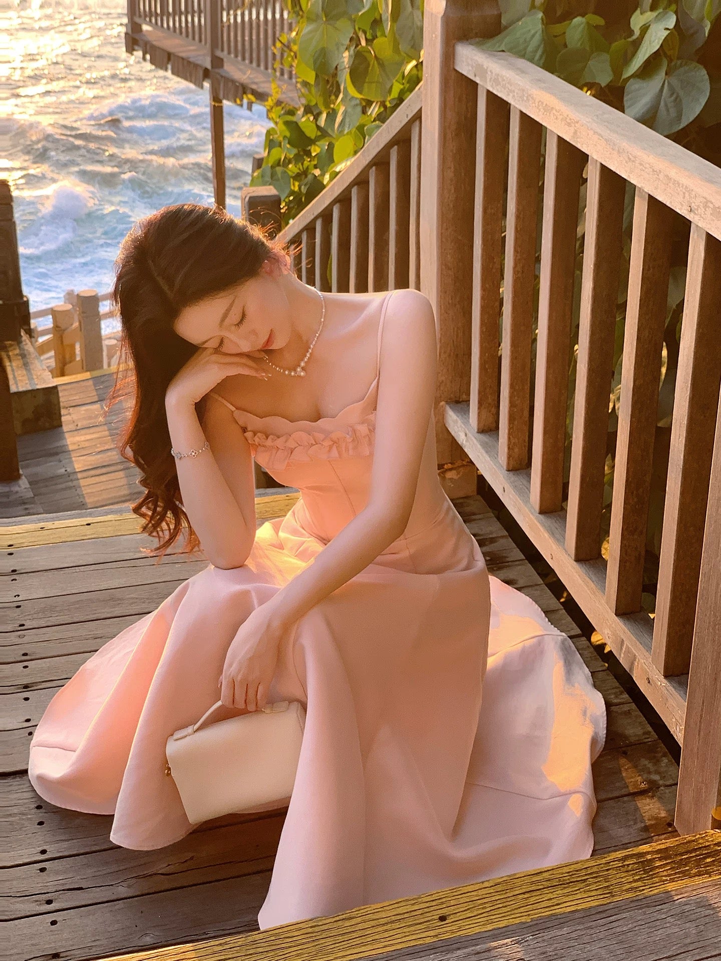 Modest A line Spaghetti Strap Blush Pink Tea Length Spring Summer Event Outfits Wedding Guest Dresses RB3863