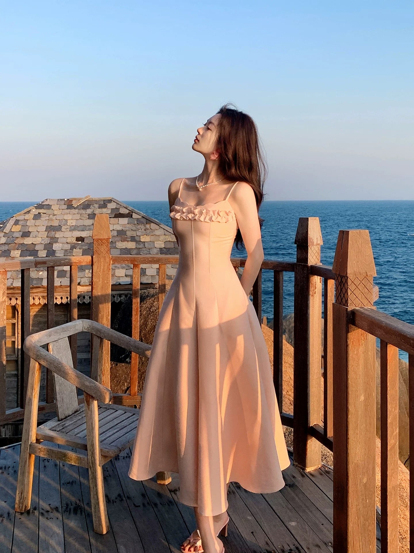 Modest A line Spaghetti Strap Blush Pink Tea Length Spring Summer Event Outfits Wedding Guest Dresses RB3863