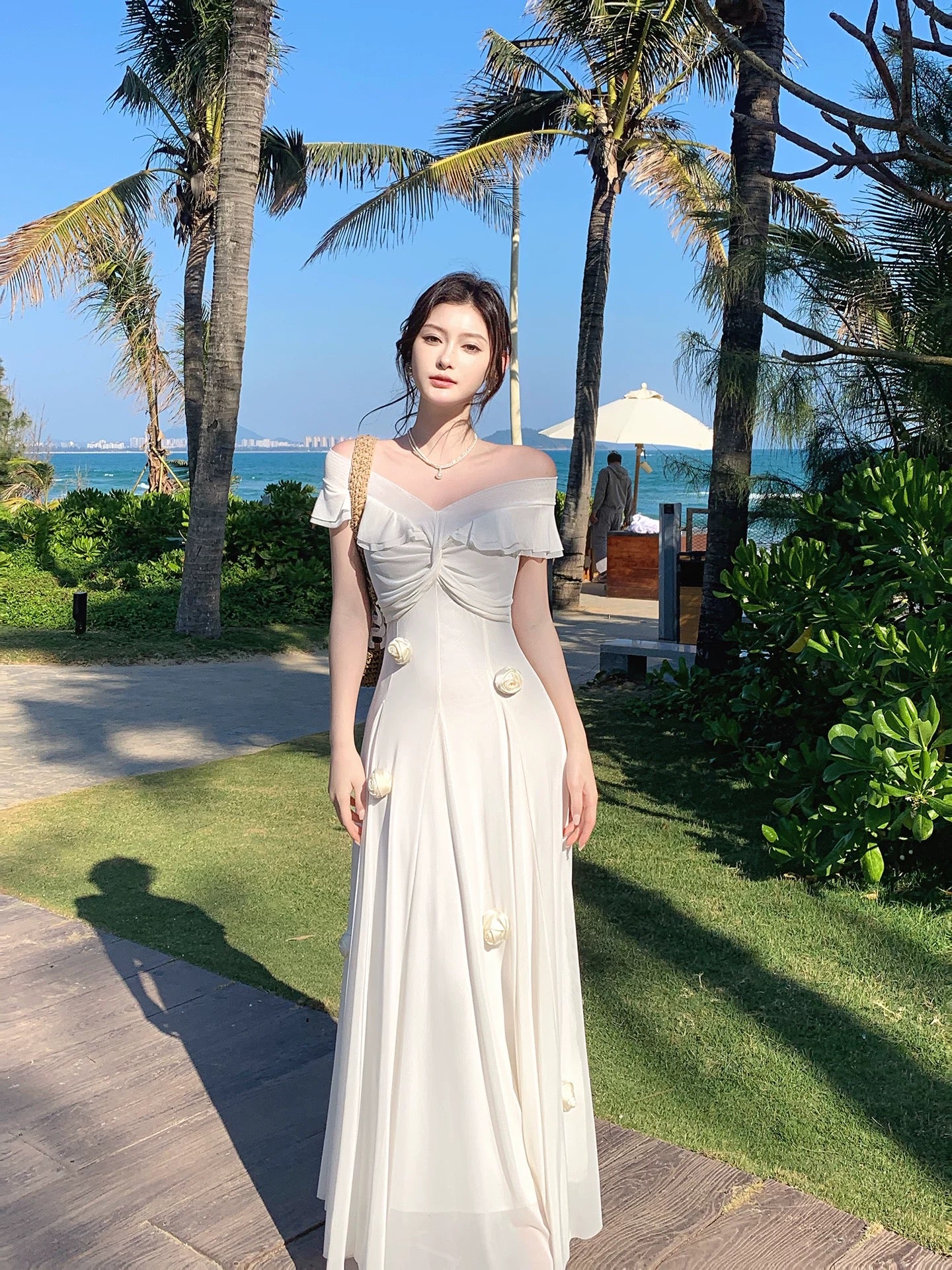 Simple Mermaid Off The Shoulder White Cruise Ship Formal Night Evening Dresses 20th Birthday Outfit RB3864