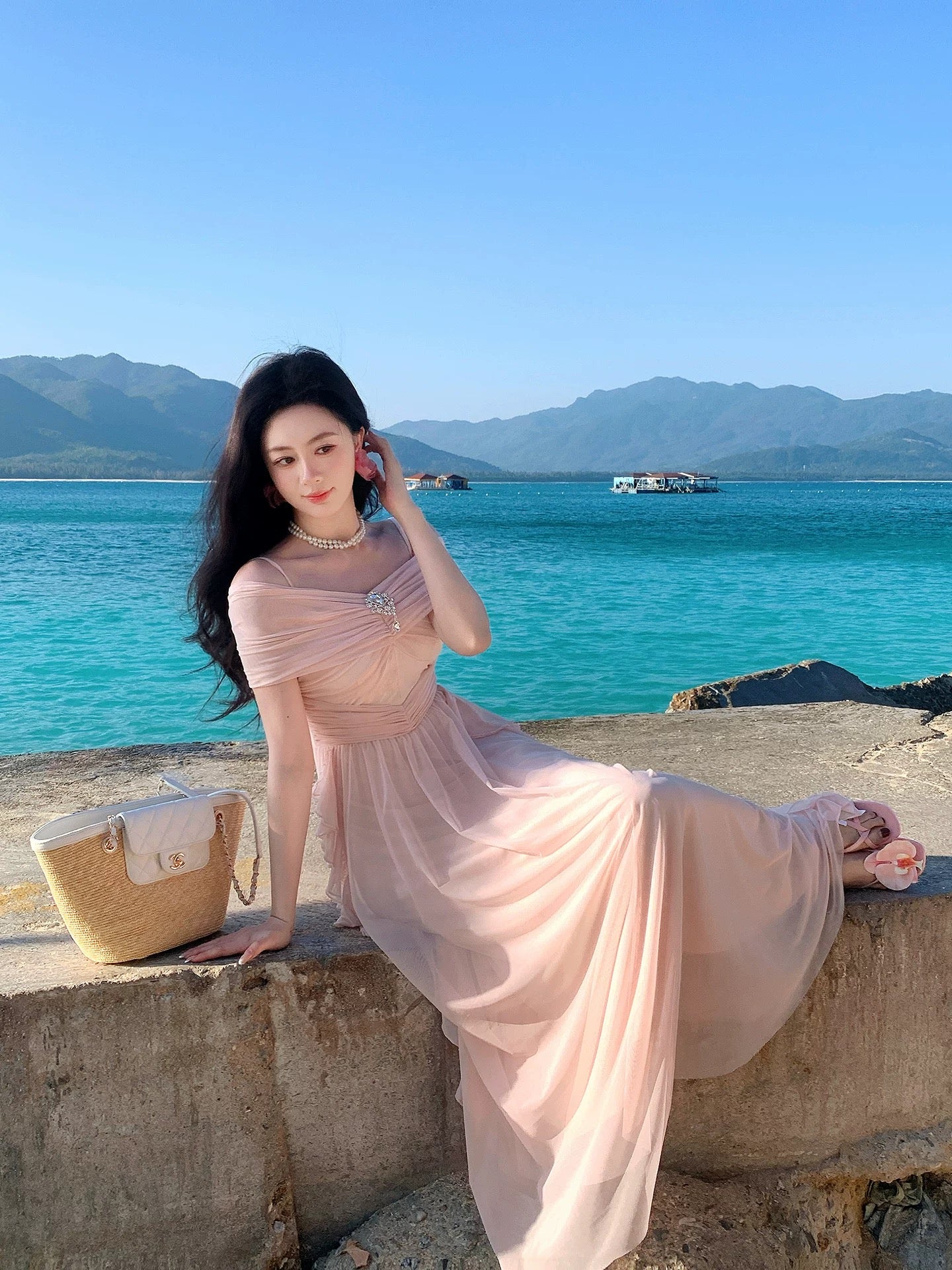 Pretty A Line Spaghetti Strap Pink Chiffon Spring Summer Event Outfits Wedding Guest Dresses RB3868