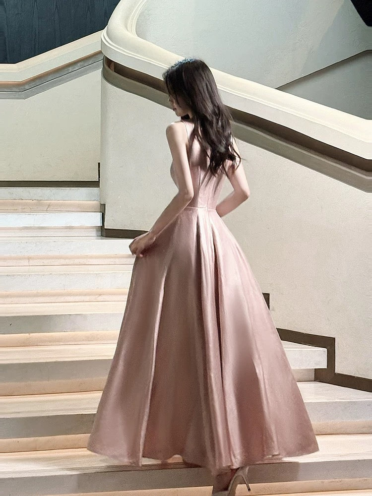 Pretty A line Square Neck Pink Spring Floral Summer Event Outfits Wedding Guest Dresses RB3878