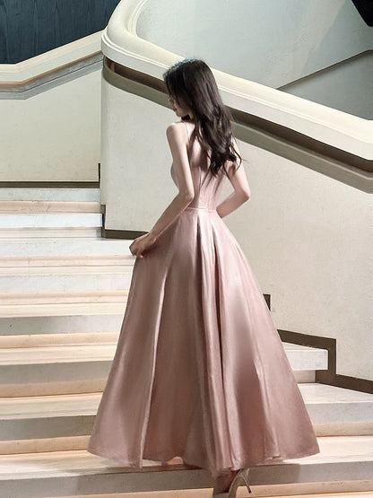 Pretty A line Square Neck Pink Spring Floral Summer Event Outfits Wedding Guest Dresses RB3878