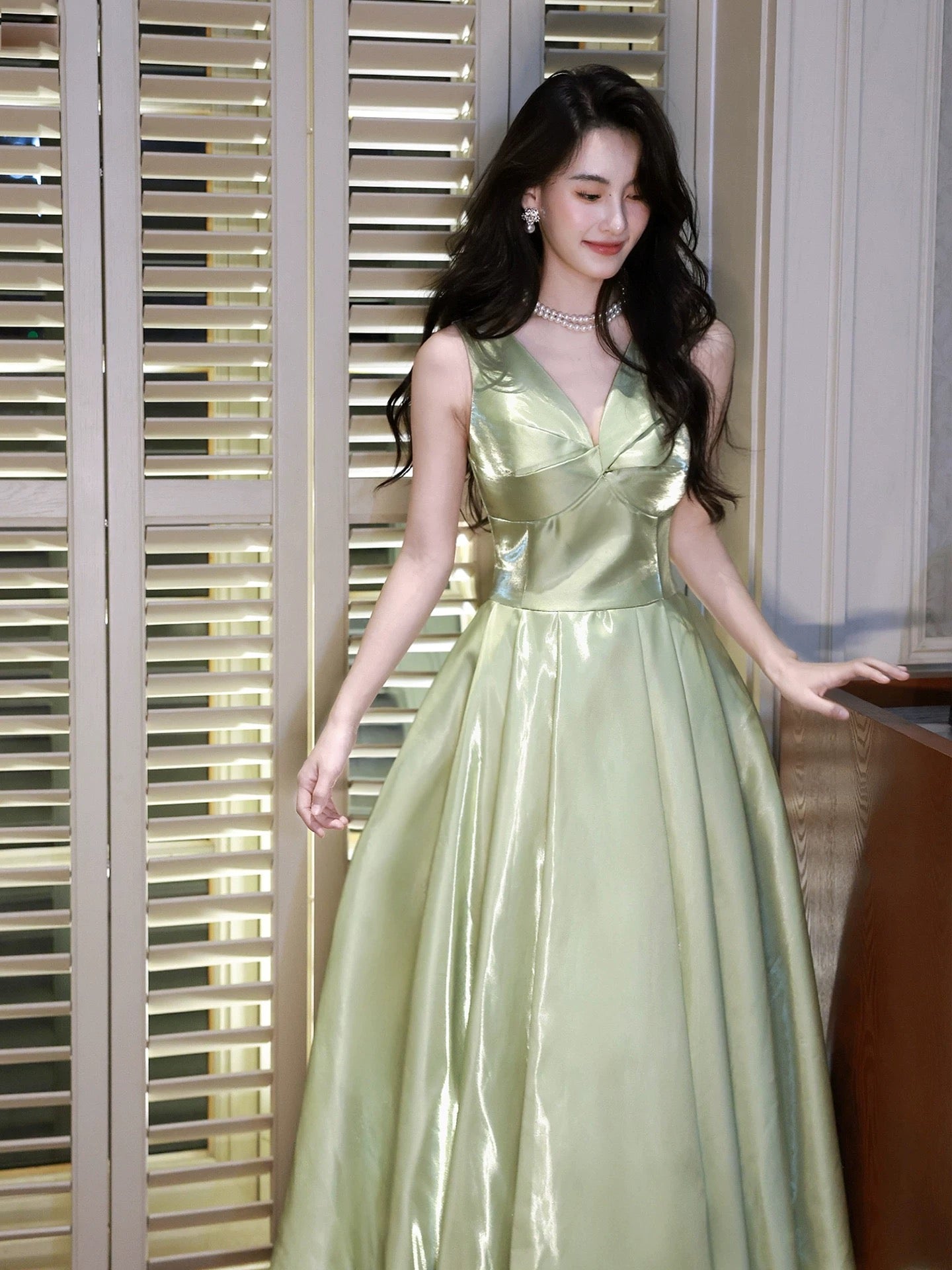 Pretty A line V Neck Sage Green Spring Floral Summer Event Outfits Wedding Guest Dresses RB3880