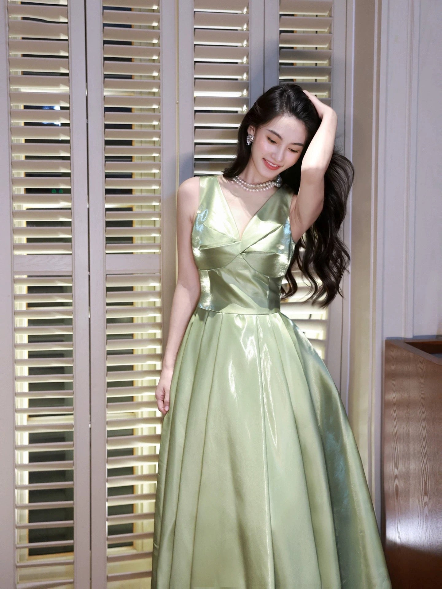 Pretty A line V Neck Sage Green Spring Floral Summer Event Outfits Wedding Guest Dresses RB3880