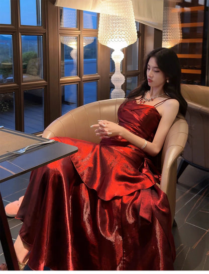 Modest Mermaid Spaghetti Strap Burgundy Wine Red Cruise Ship Formal Night Evening Dresses 21st Long Birthday Outfit RB3882