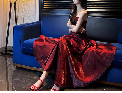 Modest Mermaid Spaghetti Strap Burgundy Wine Red Cruise Ship Formal Night Evening Dresses 21st Long Birthday Outfit RB3882