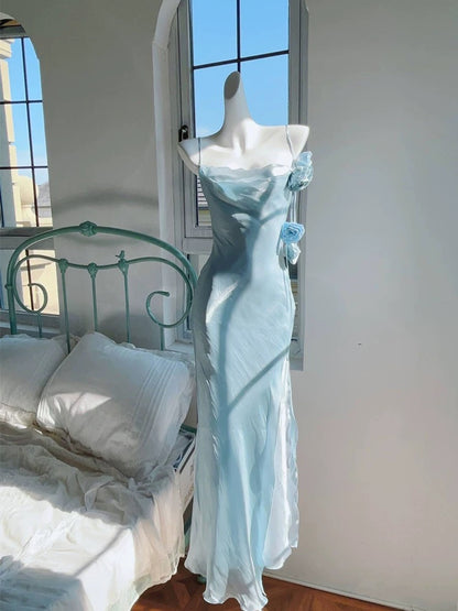 Elegant 2026 Sheath Spaghetti Straps Ice Blue Semi Formal Summer Garden Beach Spring Event Outfits Wedding Guest Dresses RB4935