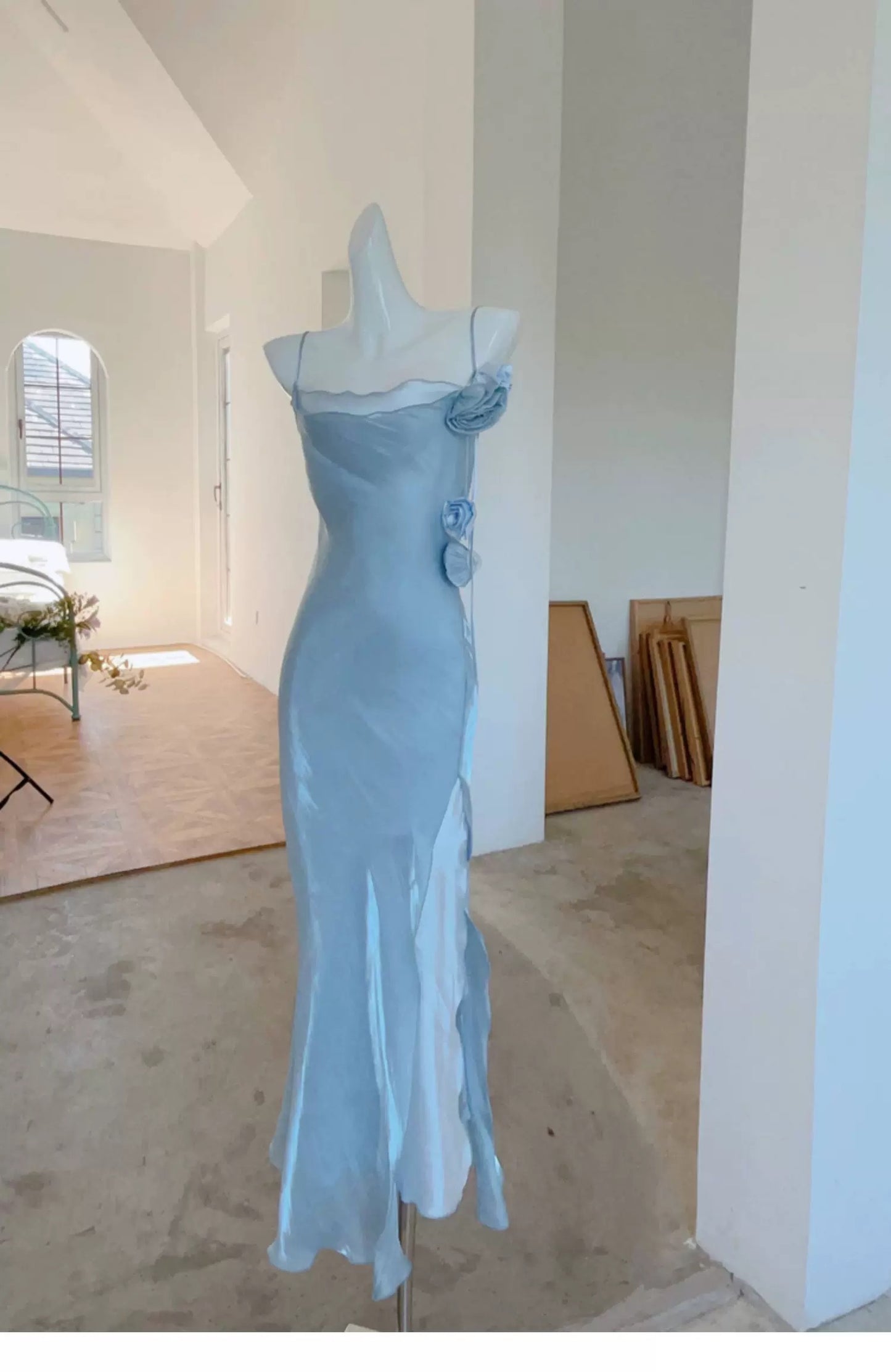 Elegant 2026 Sheath Spaghetti Straps Ice Blue Semi Formal Summer Garden Beach Spring Event Outfits Wedding Guest Dresses RB4935
