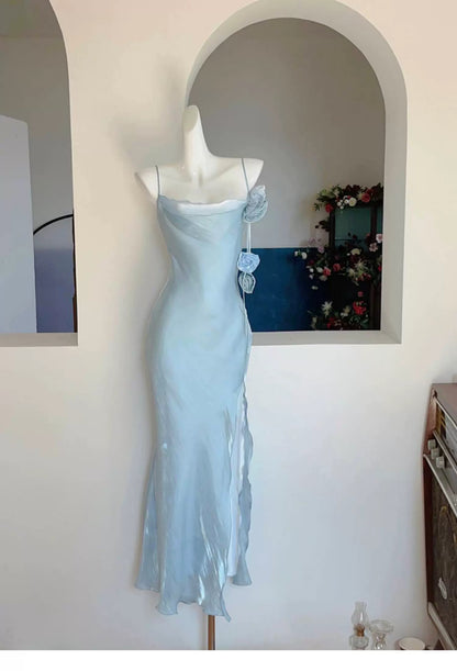 Elegant 2026 Sheath Spaghetti Straps Ice Blue Semi Formal Summer Garden Beach Spring Event Outfits Wedding Guest Dresses RB4935