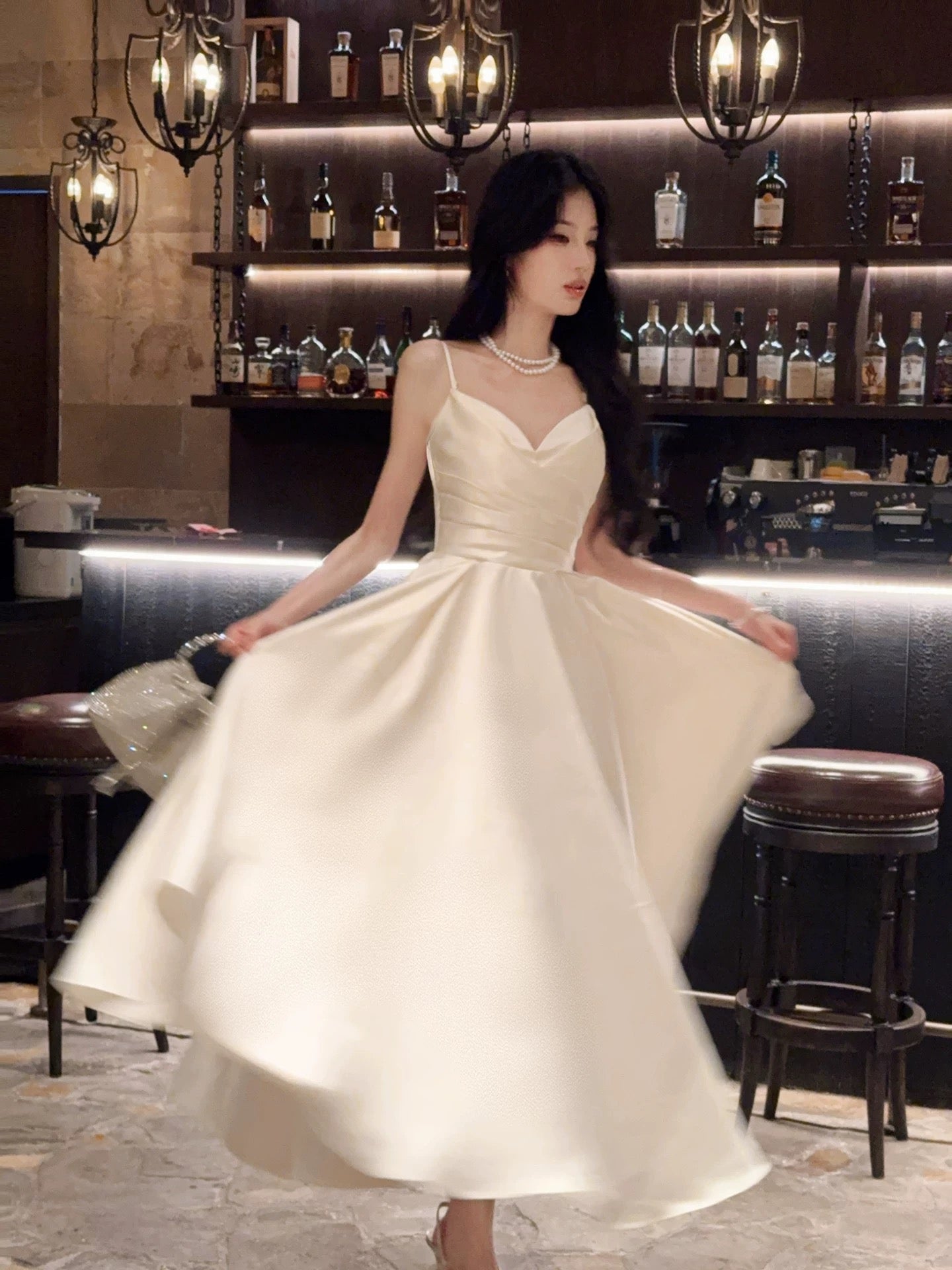 Simple A Line Spaghetti Straps Ivory Satin Outdoor Semi Formal Summer Garden Beach Spring Event Outfits Wedding Guest Dresses RB4938