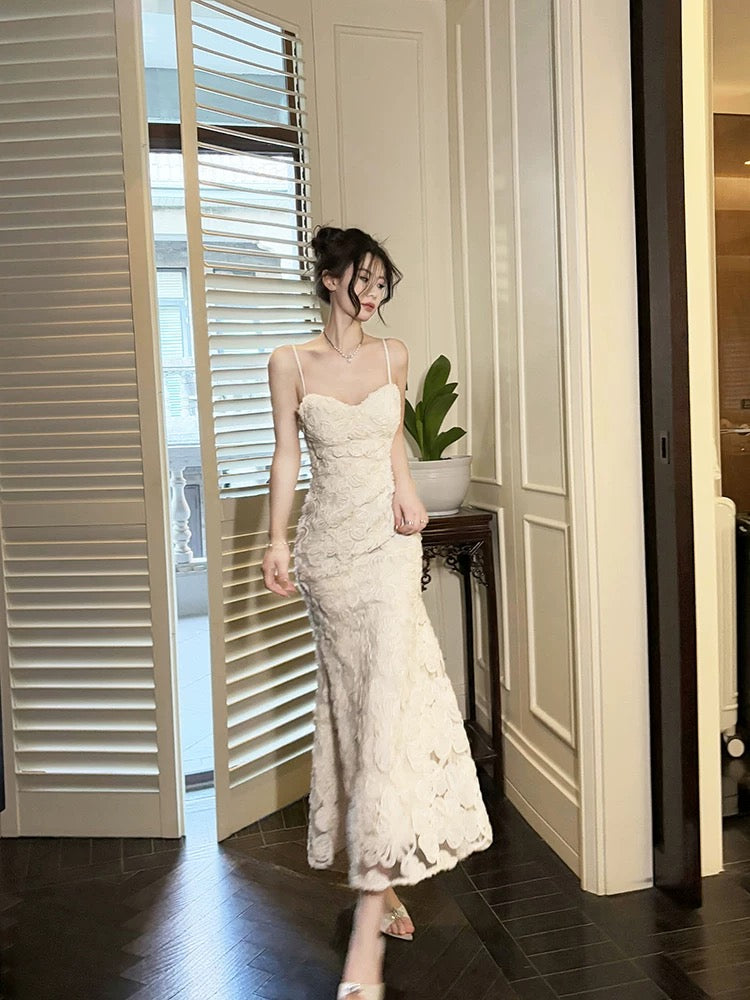 Artistic Mermaid Spaghetti Strap Lace Outdoor Semi Formal Summer Garden Beach Spring Event Outfits Wedding Guest Dresses RB4941